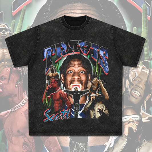 Cool t rapper vintage hip hop Travis Scott print short sleeve t-shirt