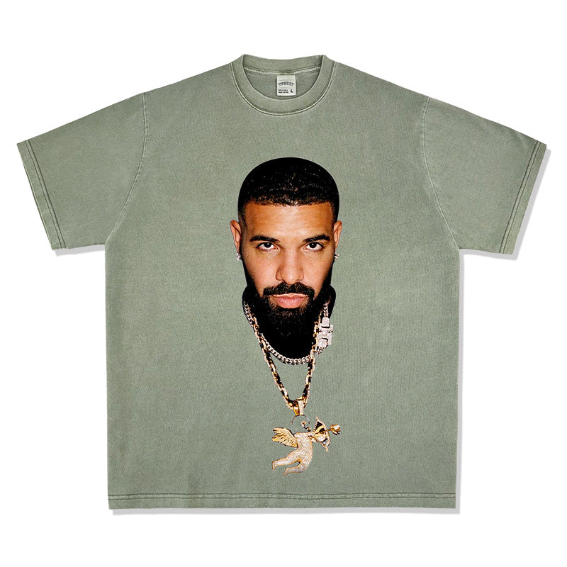 Outfit streetwear Vintage Hip Hop Drake Big Head Print Short Sleeve T-Shirt