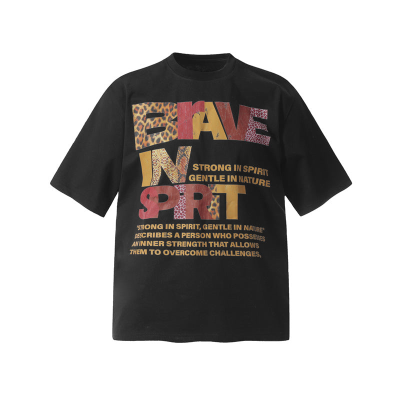 Camisas Retros Vintage Hip Hop Color Leopard Print Alphabet Print Short Sleeve T-Shirt