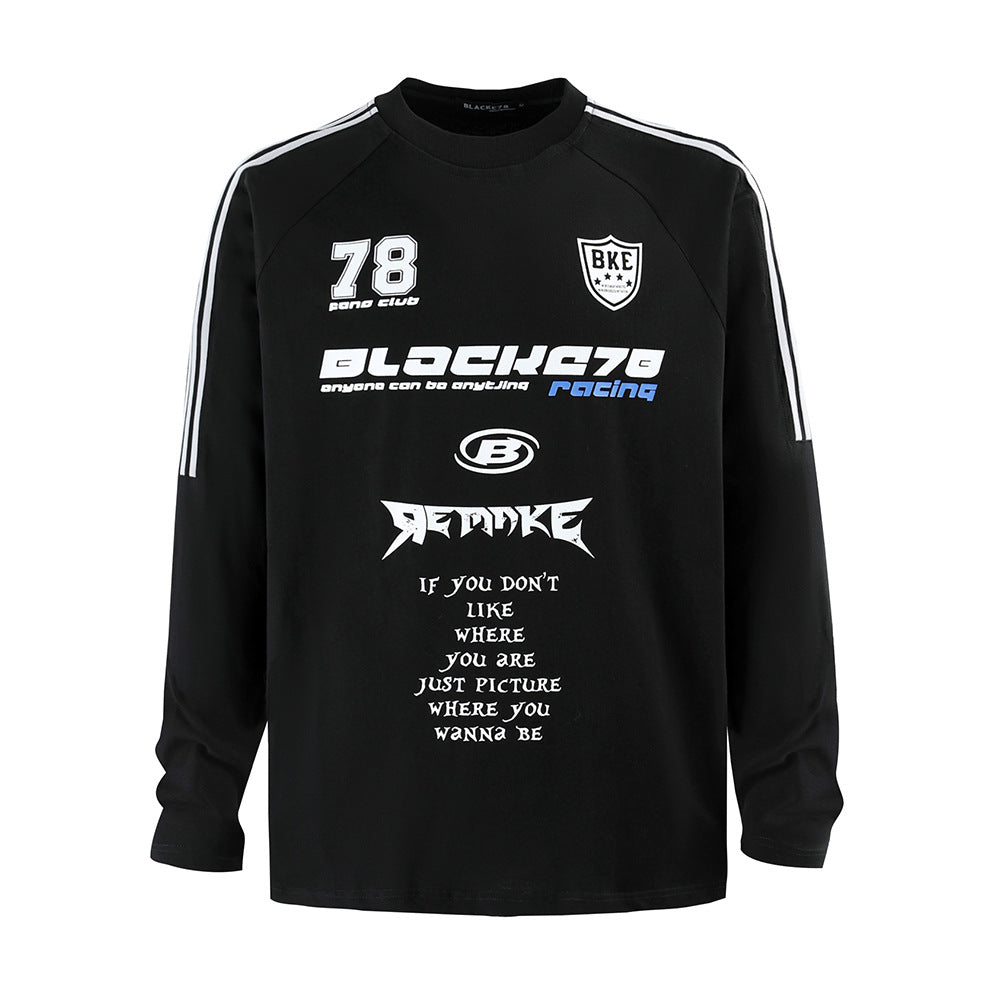 Racing oversized t shirt hip hop alphabet print long sleeve t-shirt, top