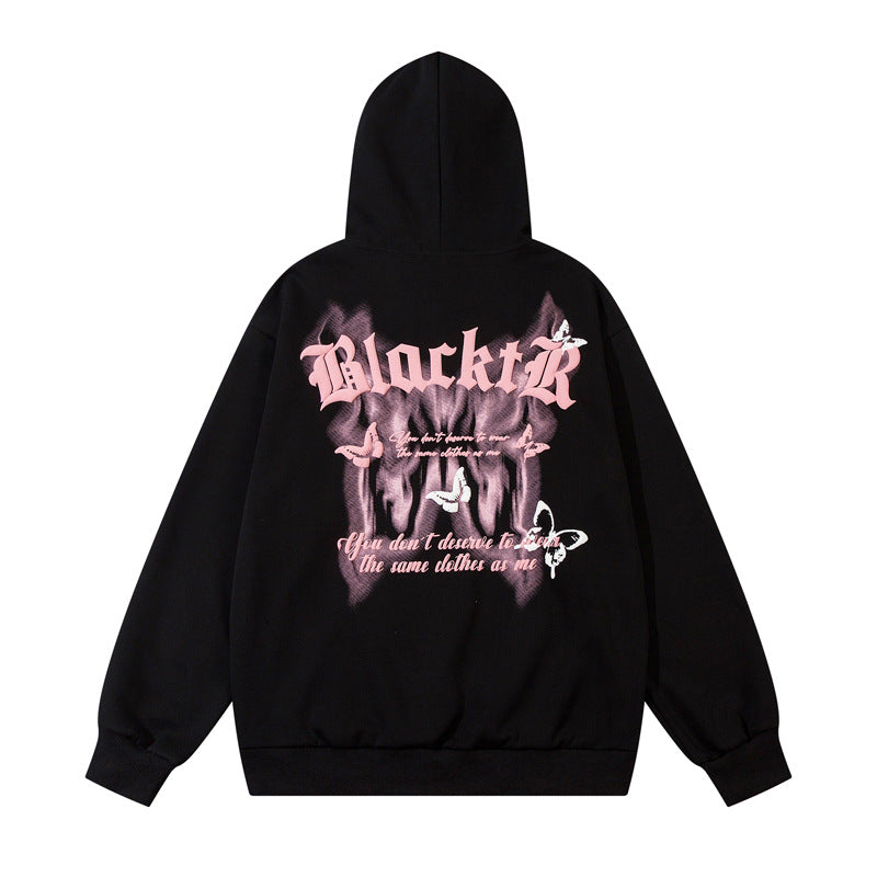 Streetwear Hoodie Butterfly Letter Foam Print Hooded Sweater Autumn Loose