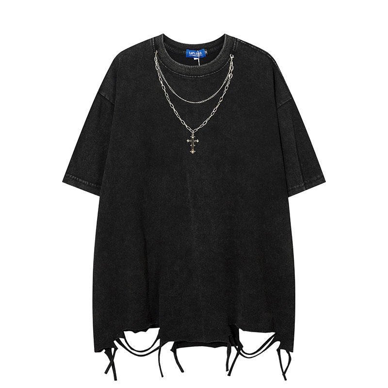 Nyc 1990 Shirt Vintage Necklace Short Sleeve T-Shirt Loose Top