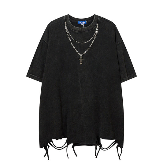 Nyc 1990 Shirt Vintage Necklace Short Sleeve T-Shirt Loose Top