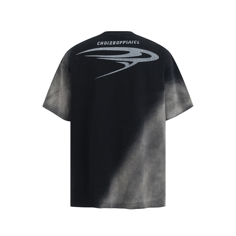 Nostalgia T Shirts Vintage washed gradual change letter print short sleeve T-shirt