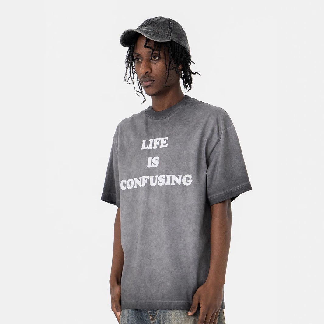Vintage 90s Hip Hop Clothing Summer Vintage Alphabet Print Short Sleeve T-Shirt with gradual change
