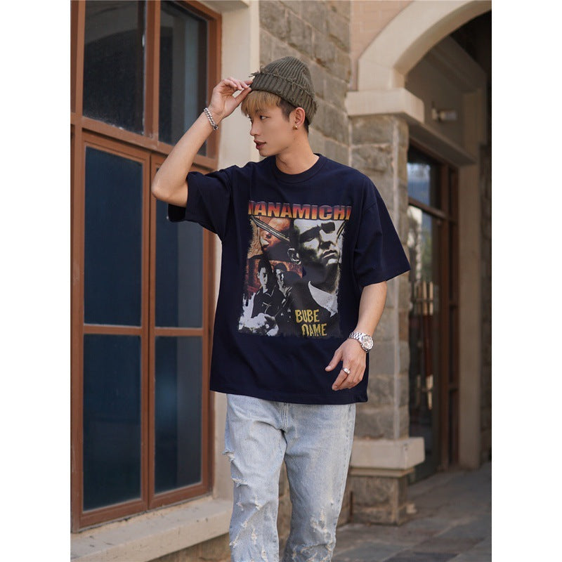 Film Star T Shirt Cotton Short Sleeve Loose American Retro T-shirt