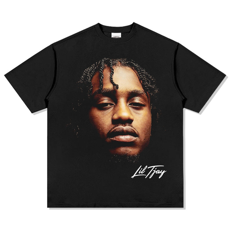 Cool t rapper vintage hip hop Lil Tjay Lil Jay Big Head Print Short Sleeve T-Shirt vintage