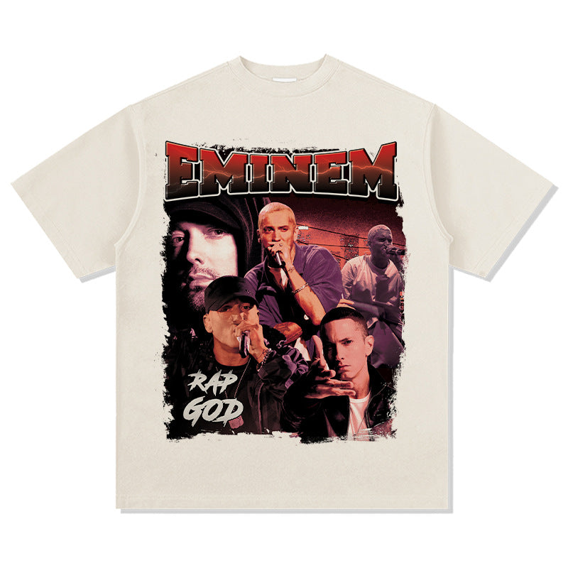 Cool t rapper Eminem Printed Hip Hop Street Short Sleeve T-Shirt