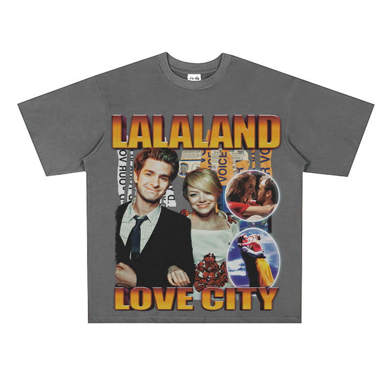 Film Star T Shirt Loose Retro Street Cotton American T-shirt Men and Women