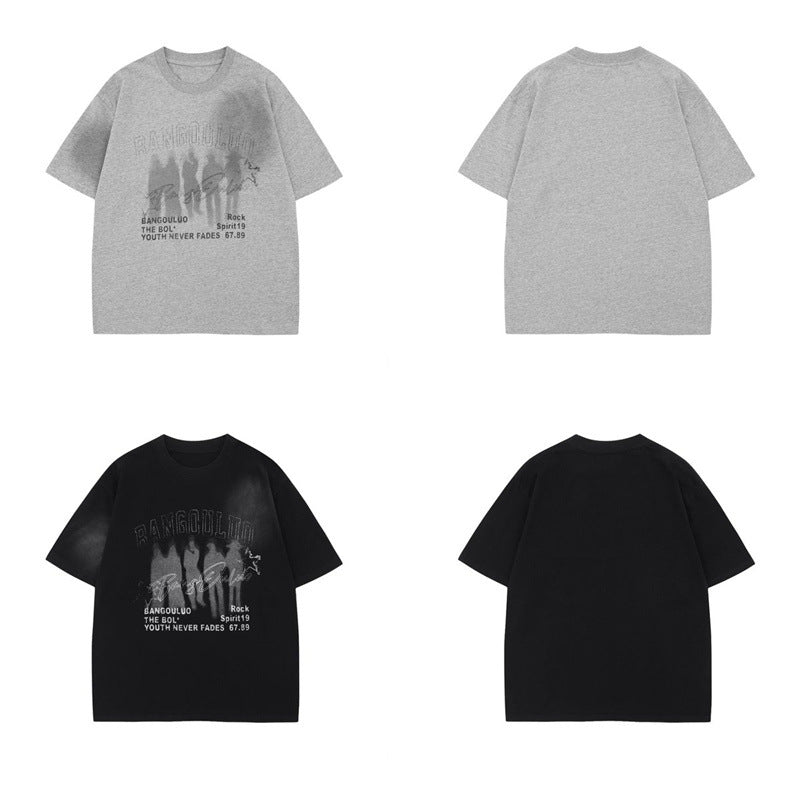 US drip outfits summer vintage done casual loose short sleeve T-Shirts