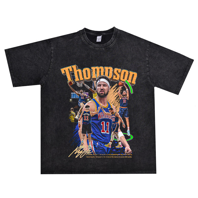 Film Star T Shirt Klaythompson Washed Distressed Printed American T-Shirt Retro Loose Short Sleeve