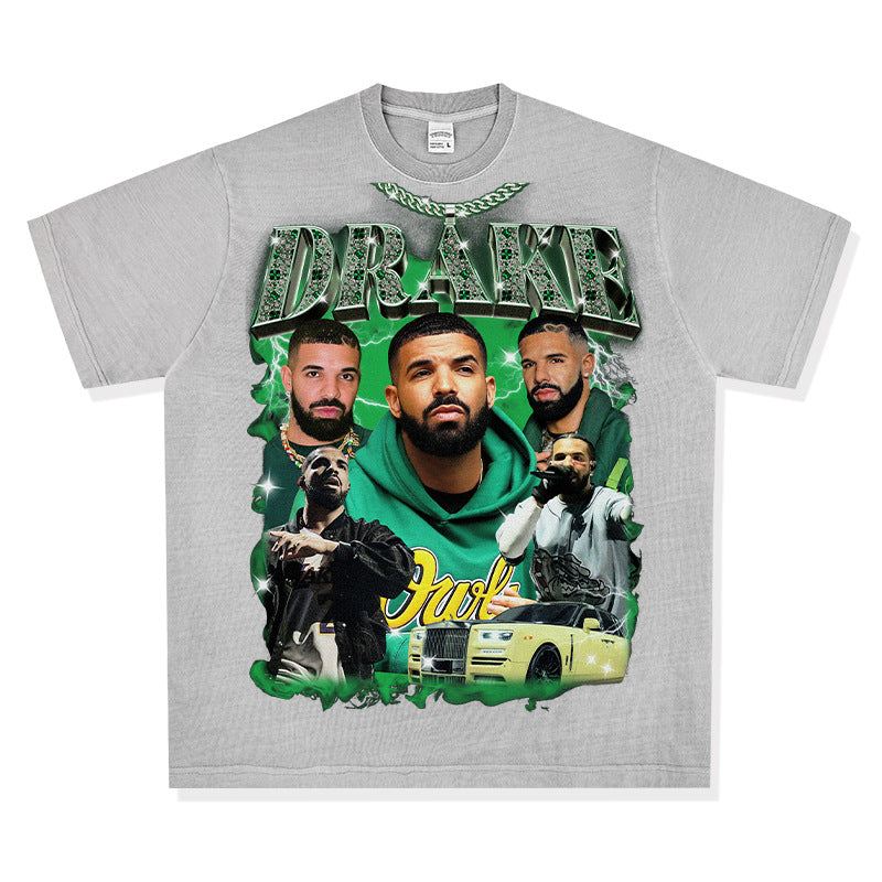 Marcas streetwear usa vintage hip hop drake dragon print short sleeve t-shirt