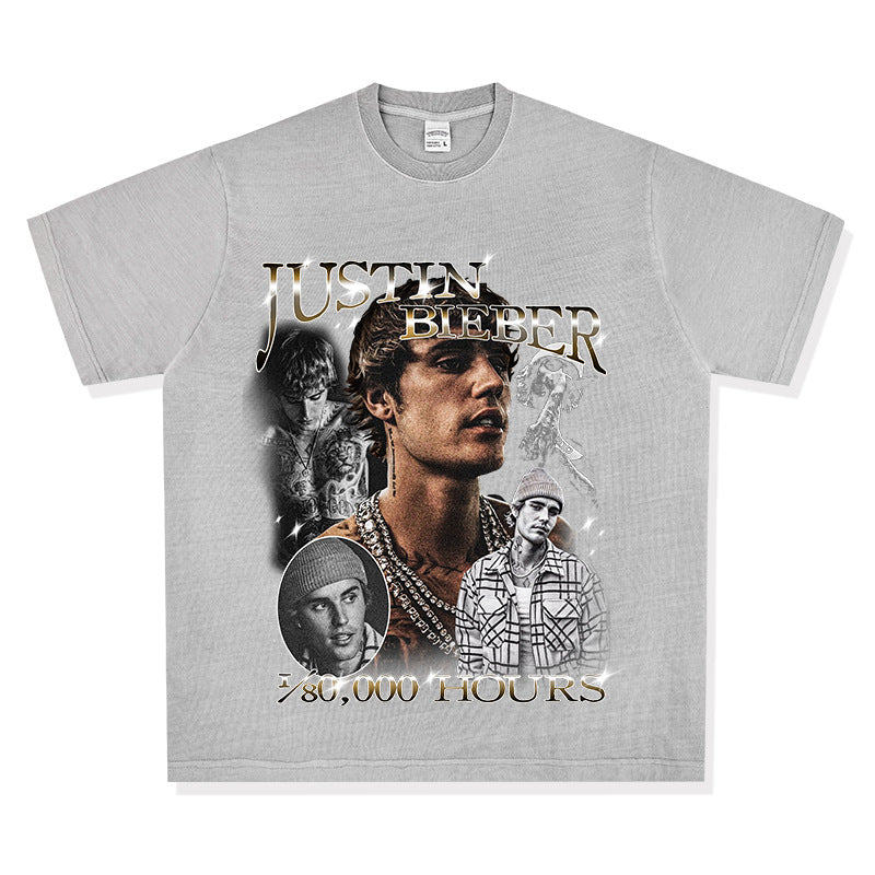 New york hip hop shop hip hop, bieber print vintage short sleeve t shirt