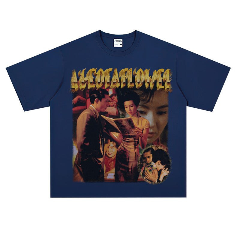 Film Star T Shirt Movie Trend Pure Cotton Short Sleeve Loose round Neck Nostalgic T-shirt