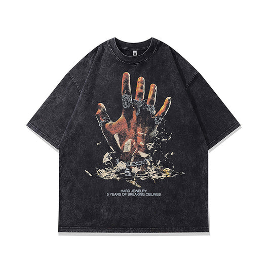 Ropa Vintage Hombre Vintage Finger Hip Hop Print Short Sleeve T-Shirt