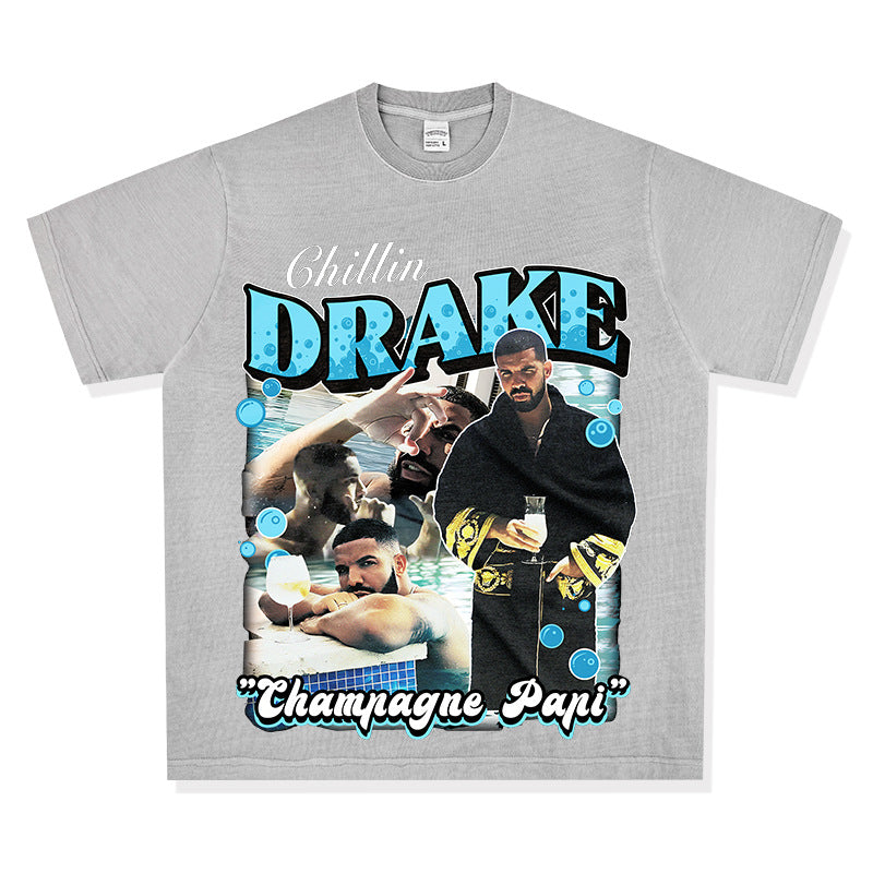 Cool t rapper vintage hip hop drake Drake print short sleeve t-shirt