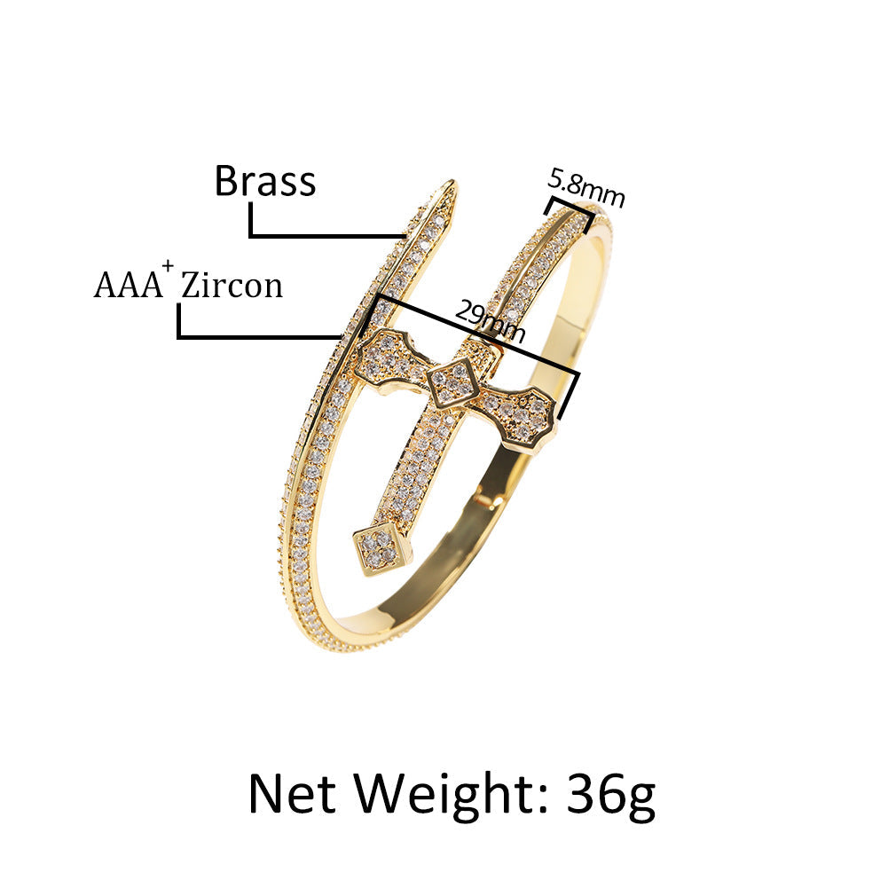Bracelet Sword of Justice Bracelet Copper Zircon Full Diamond Trend Armament Jesus Pieces Spectrum