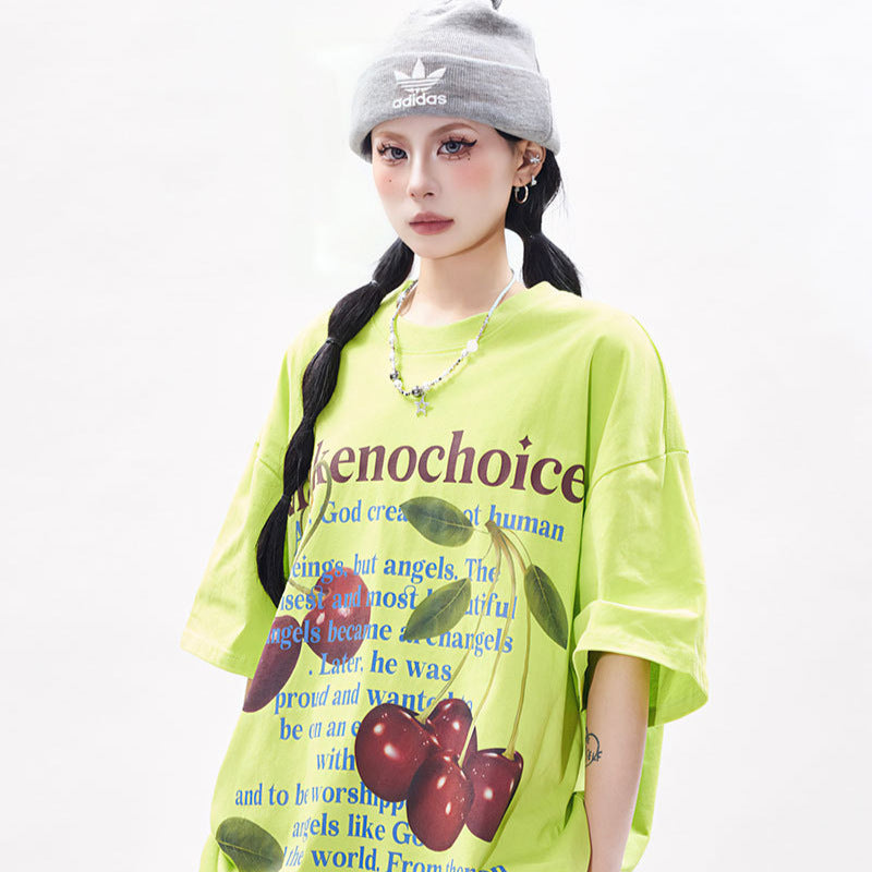 Marcas De Streetwear Vintage Cherry Print Short Sleeve T-Shirt