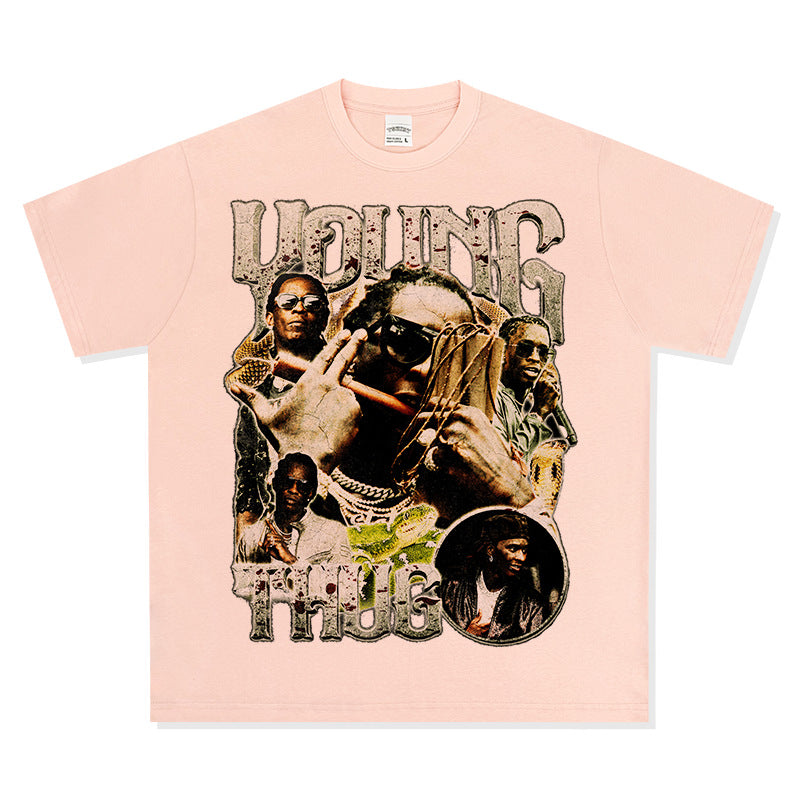 Cool t rapper vintage hip hop Young Thug print short sleeve t-shirt