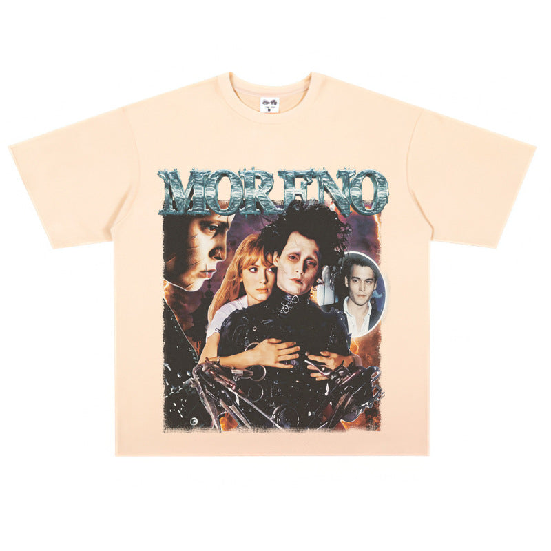 Film Star T Shirt Edward Short Sleeve Loose Retro American Street T-shirt Men and Women