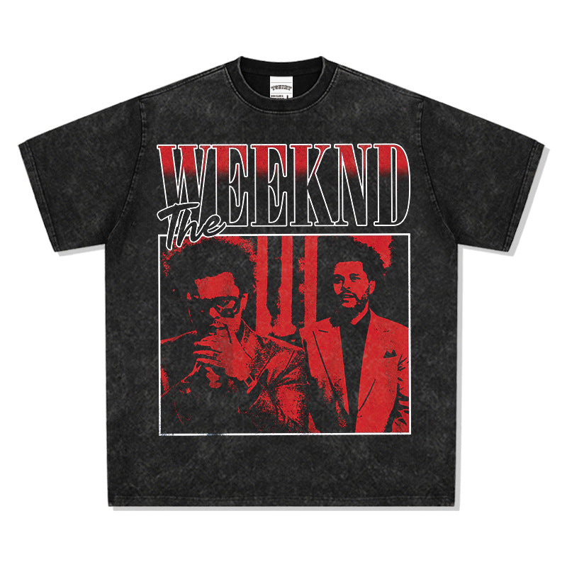 New york hip hop shop weeknd print short sleeve hip hop loose t shirt