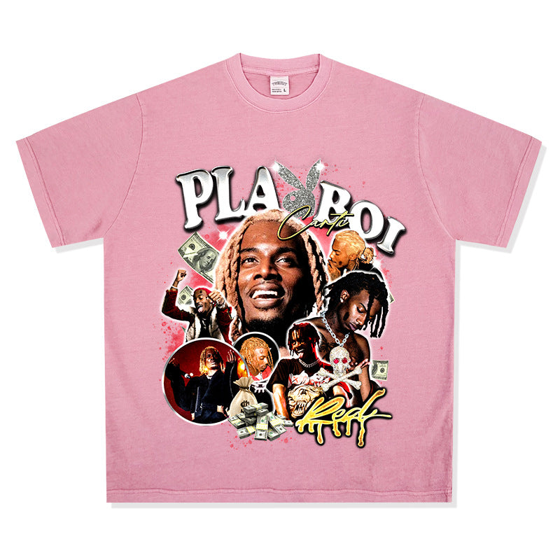 Cool t rapper Playbois Carti print hip hop rap short sleeve t-shirt vintage vintage top