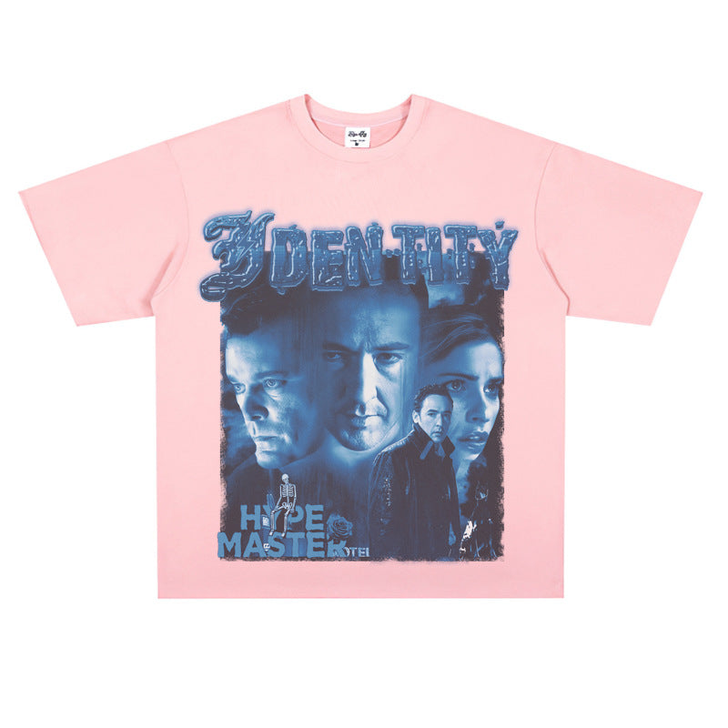 Film Star T Shirt Cotton Loose Nostalgic Short Sleeve American Retro Fashion Printed Design T-shirt for Men