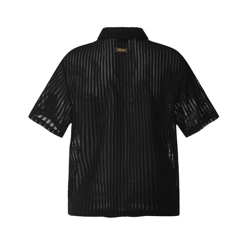 Hip Hop Shirts For Boys Short Sleeve Hollow Polo Shirt Summer Loose Cardigan Shirt