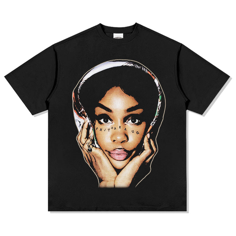 Outfit streetwear vintage hip hop SZA hip hop print short sleeve t-shirt