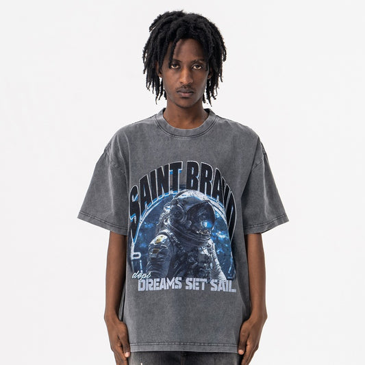 Vintage College Shirts Summer Vintage Washing Water Crew Neck Short Sleeve T-Shirt