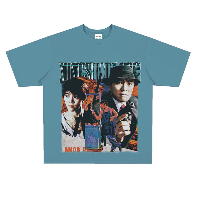 Film Star T Shirt Short Sleeve Loose Retro American Design T-shirt