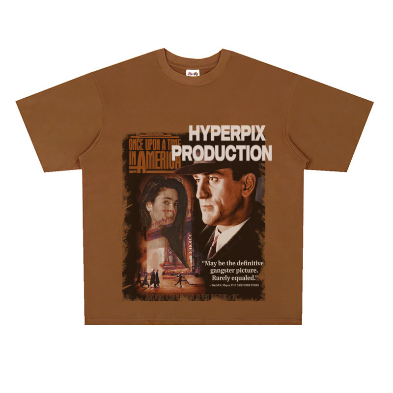 Film Star T Shirt Trendy Cotton Short Sleeve Loose round Neck American Retro T-shirt for Men