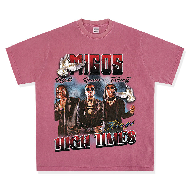 Cool t rapper hip hop team Migos print short sleeve wash