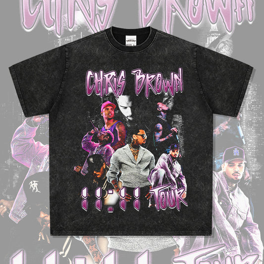 Outfit streetwear vintage chris brown print short sleeve t-shirt