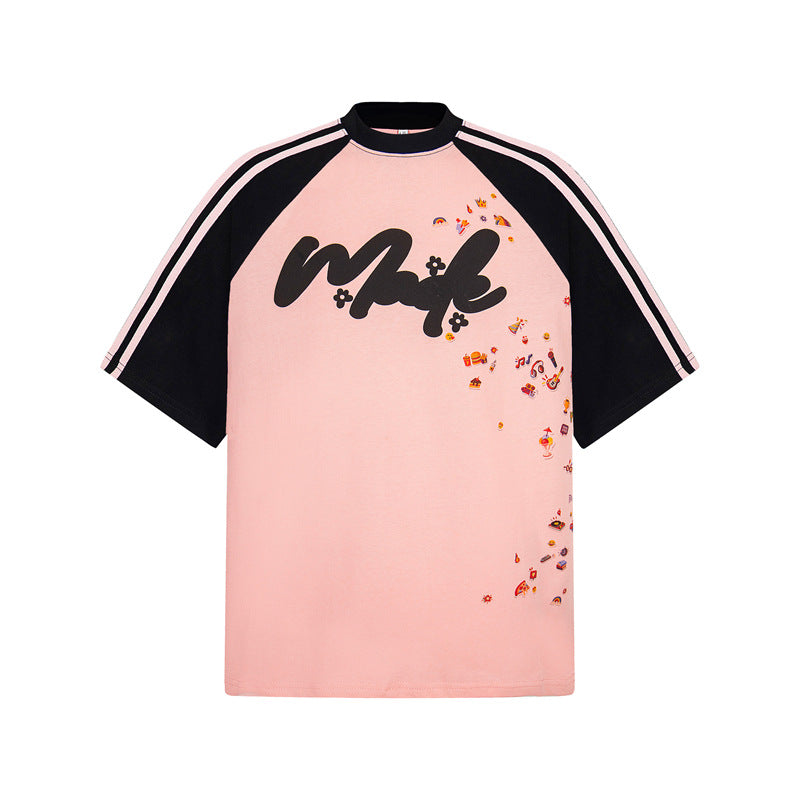 Casual Street Wear Vintage Shoulder Short Sleeve Summer Crew Neck Top