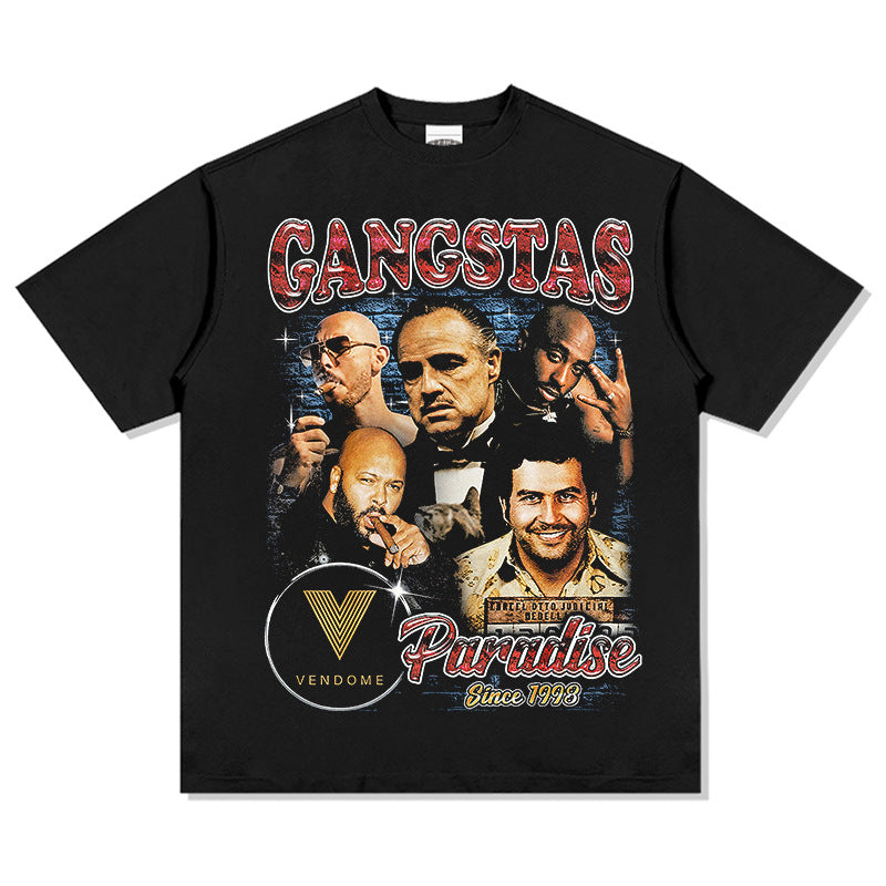 Cool t rapper vintage Godfather print hiphop short sleeve t-shirt