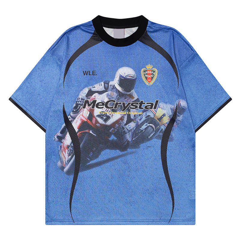 Racing oversized t shirt retro racing college jersey short sleeve t-shirt