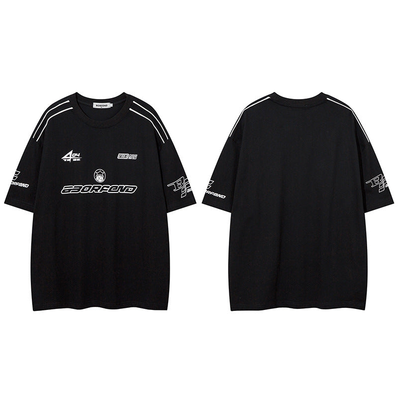 Racing oversized t shirt racing sports style letter print short sleeve t-shirt