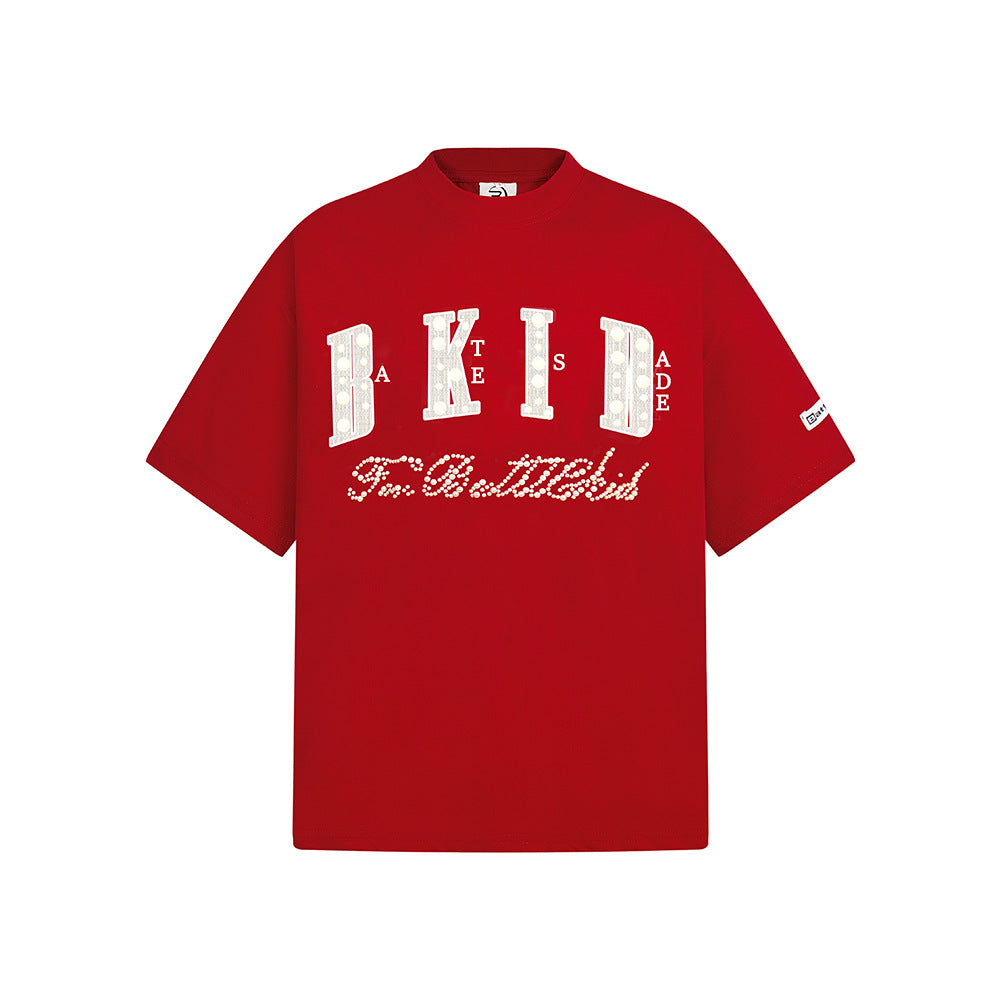 Hip Hop Clothes New York Vintage Pearl Alphabet Short Sleeve T-Shirt