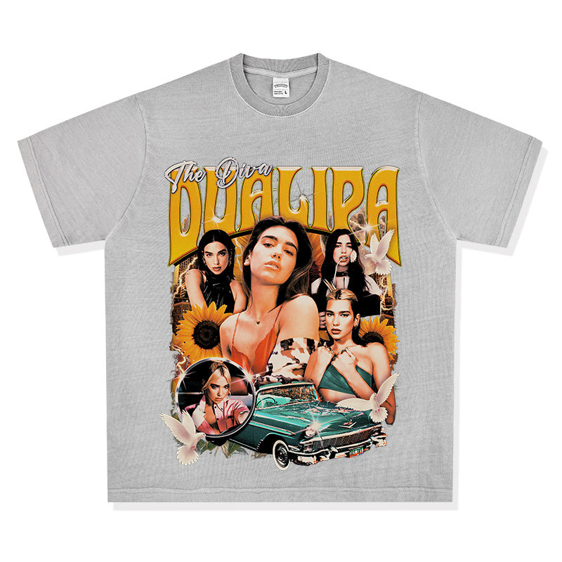 New york hip hop shop vintage hip hop dua lipa print short sleeve t-shirt