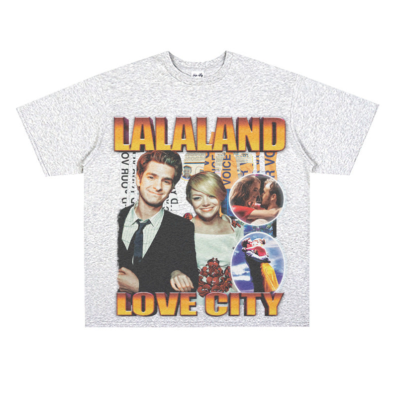 Film Star T Shirt Loose Retro Street Cotton American T-shirt Men and Women