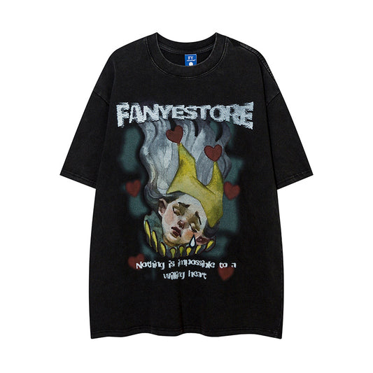 New York Hip Hop Style Vintage Wash Short Sleeve T-Shirt
