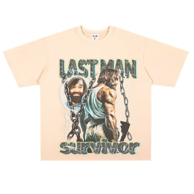 Film Star T Shirt Loose Heavy Retro Street Cotton American T-shirt for Men and Women