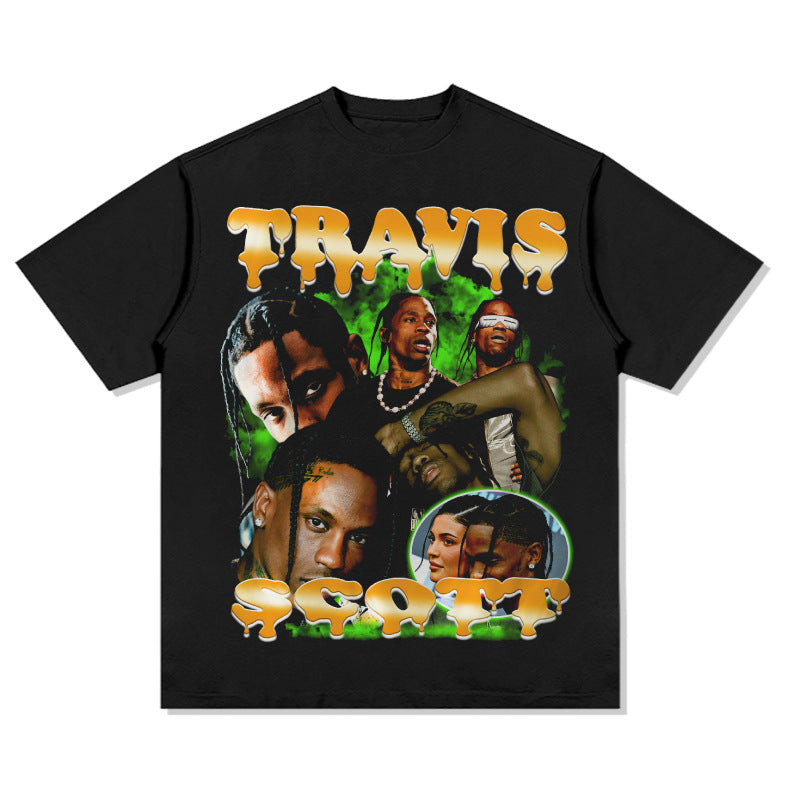 Streetwear masculino vintage hip hop Travis Scott Travis print short sleeve t-shirt