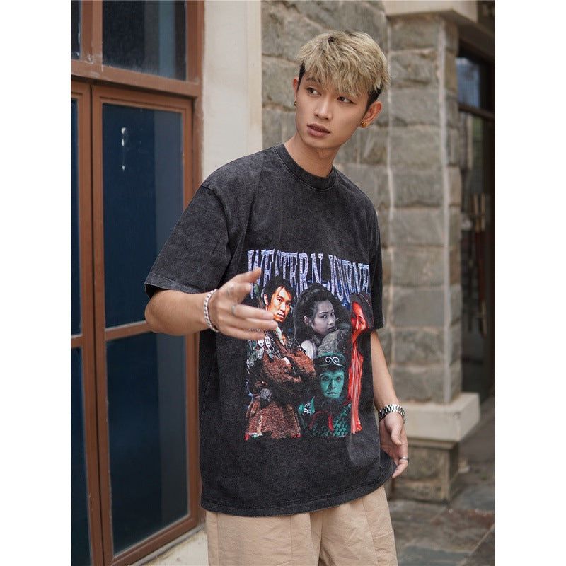 Film Star T Shirt Movie Westward Journey Stephen Chow Trendy Pure Cotton Short Sleeve Loose T-shirt