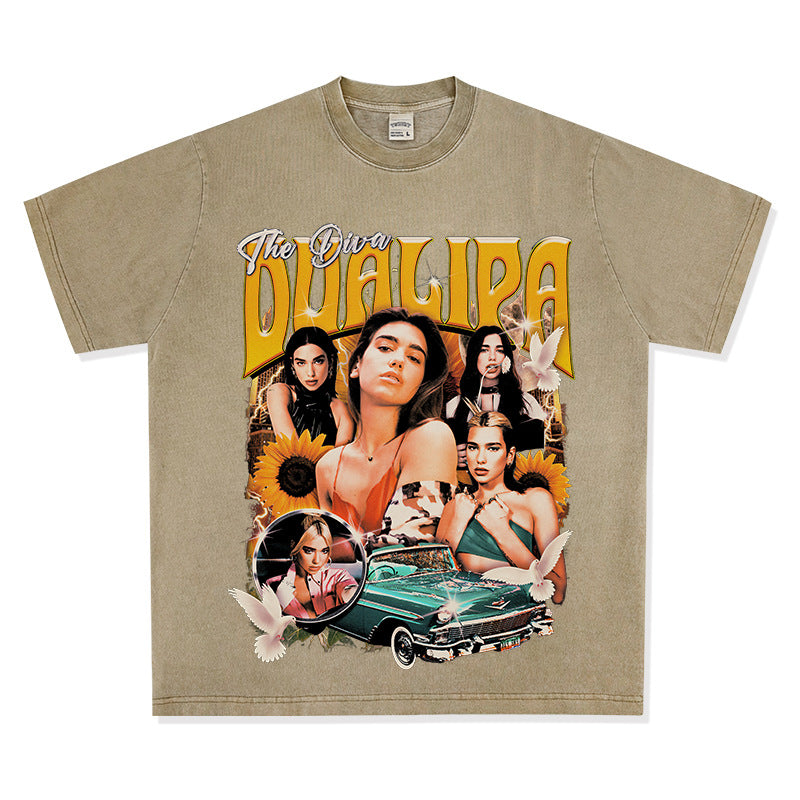 New york hip hop shop vintage hip hop dua lipa print short sleeve t-shirt