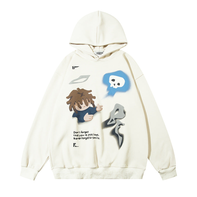 Streetwear Hoodie Cartoon Character Graffiti Print Hooded Sweater Loose Hip Hop