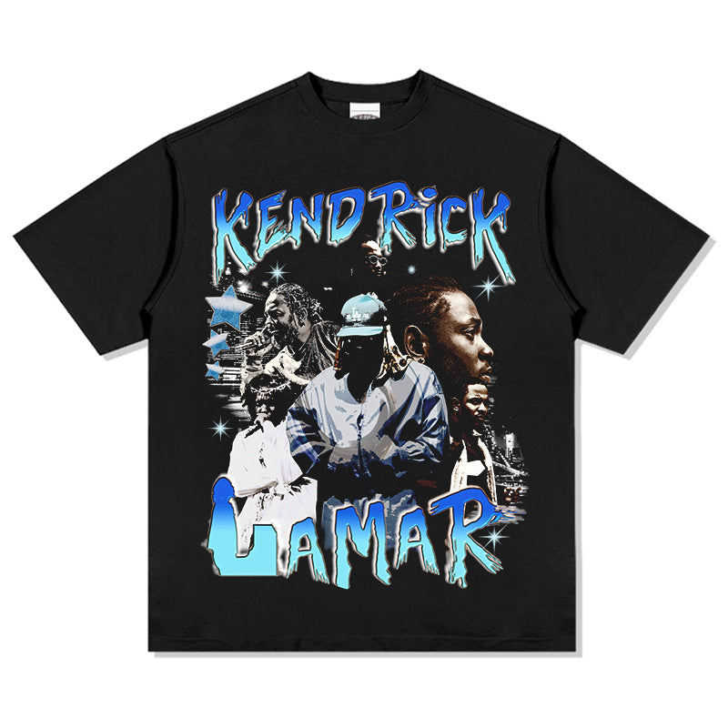 Streetwear masculino vintage hip hop kung fu kendrick print short sleeve t-shirt