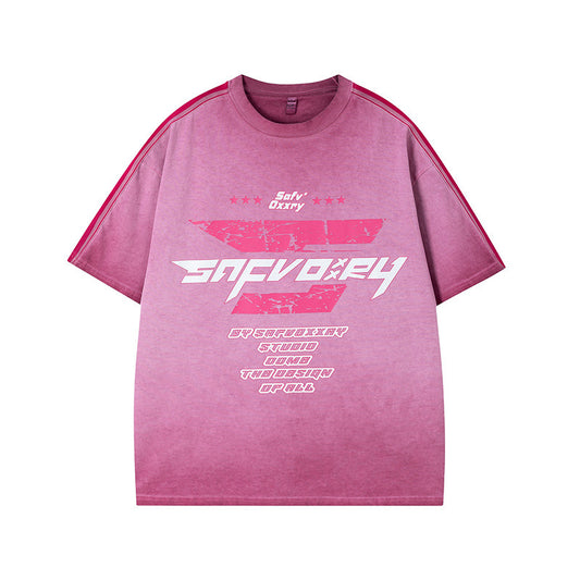 US drip outfits Summer Vintage Locomotive Print Casual Loose Short Sleeve T-Shirts