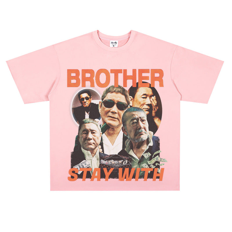 Film Star T Shirt Loose Heavy American Retro Street Cotton T-shirt Men and Women